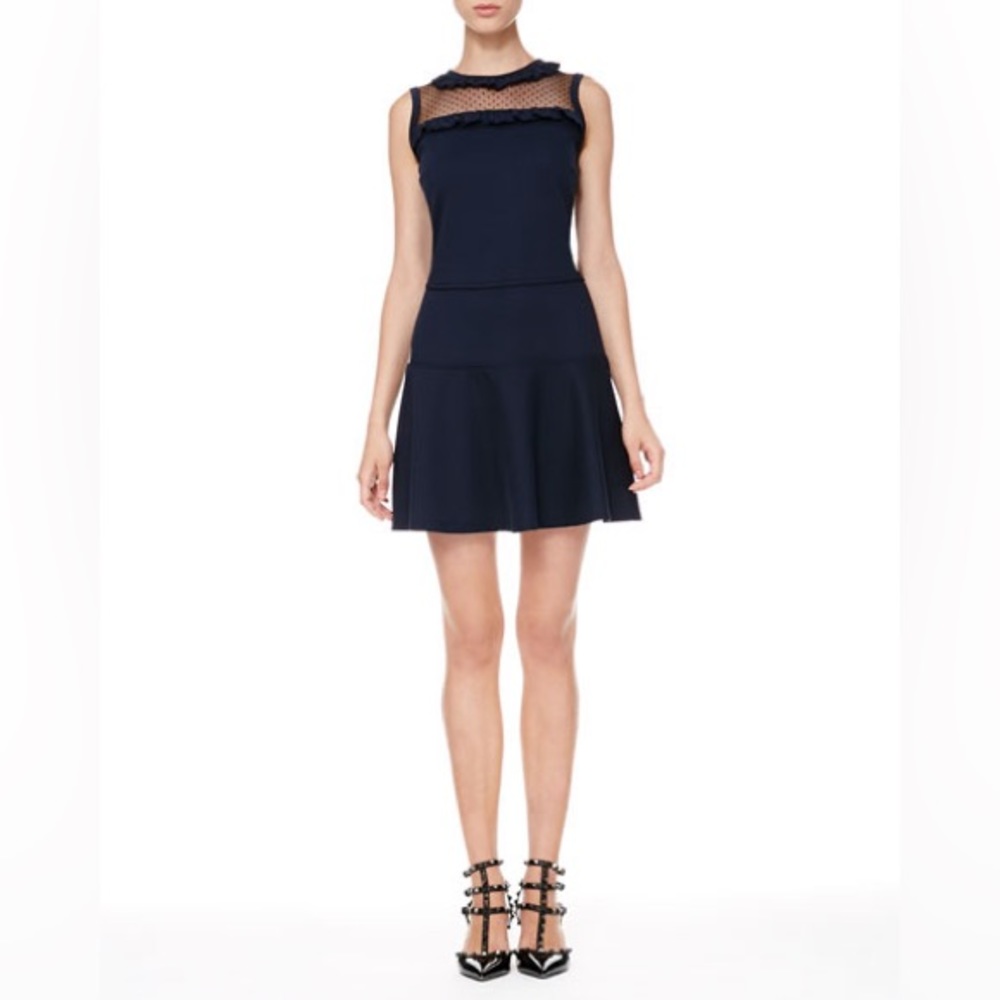 RED Valentino Dotted-Yoke Drop-Waist Dress